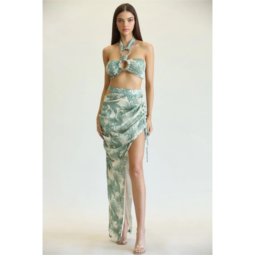 luau outfit Sage Green Tropical wear 2 piece set summer resort wear beach style